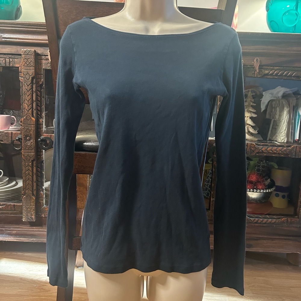 Brandy Melville Navy Long-Sleeve Boatneck Top